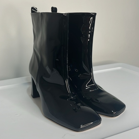 Good American Ankle Boot Women's 8.5 Black Patent Leather Square Toe Square Heel - Picture 15 of 15